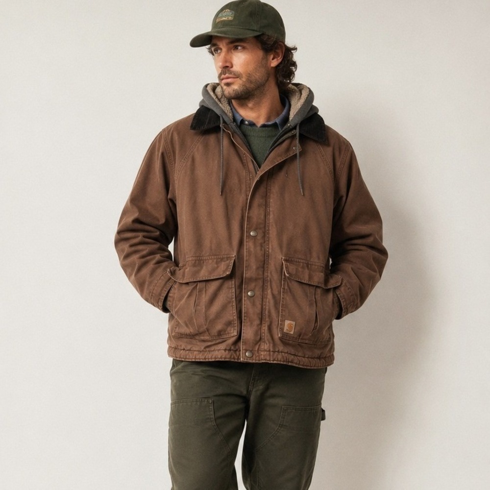 Berne Hooded‎ Work Jacket Size XXL Brown Sherpa Duck Canvas Utility Coat
